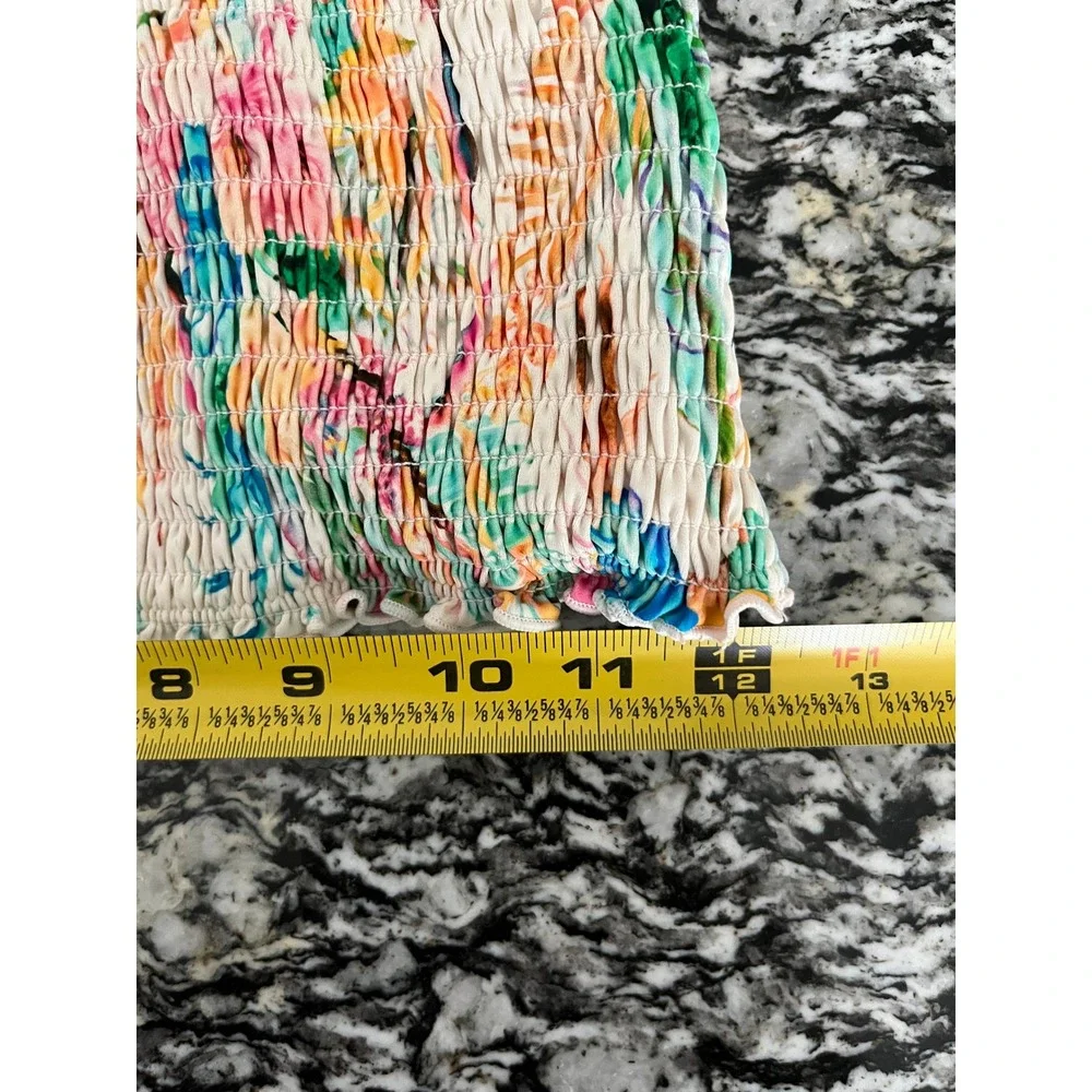Salt Life Tropical Floral Smocked Bandeau‎ Bikini Top Tie Back LRG Multi Color